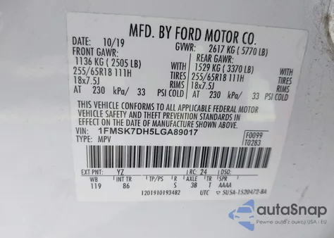 2020 Ford Explorer Xlt from USA, damaged, VIN 1FMSK7DH5LGA89017